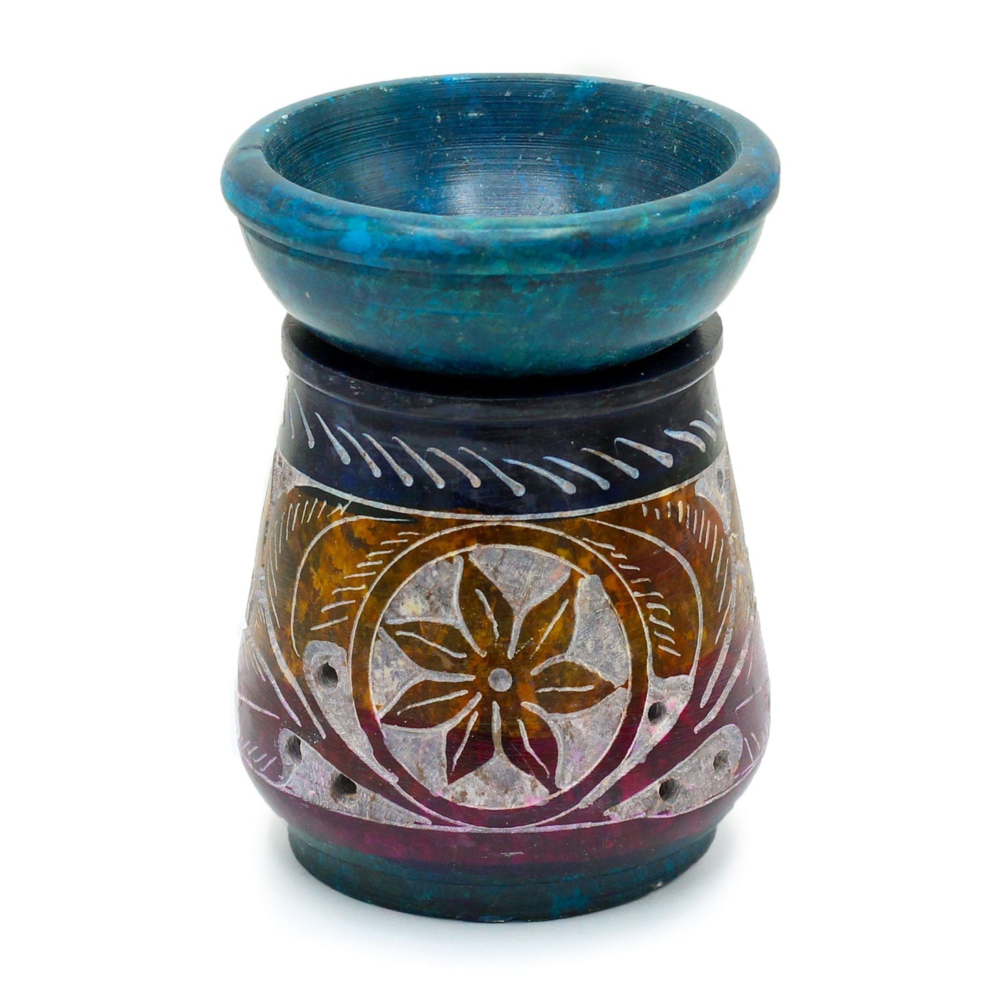 Petit Brûleur d'Huile en Stéatite Coloré 8cm - Fleur